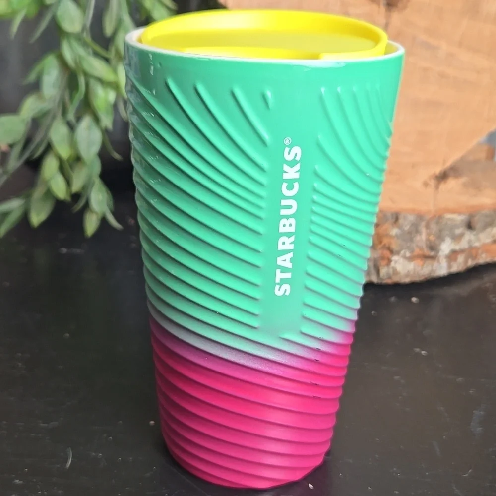Starbucks Tumblers: Lot Of 2-Ceramic Gun Metal Siren Scale & Petunia Green